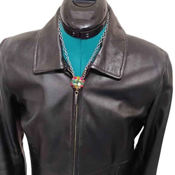 Woman's Style & and Co Genuine Leather Jacket Petite Casual Formal - Picture 6 of 12
